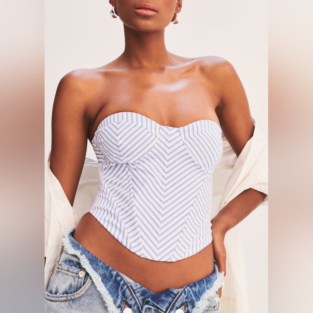 NWT SER.O.YA MELANIE CORSET Striped Blue and White Strapless Top Size LG